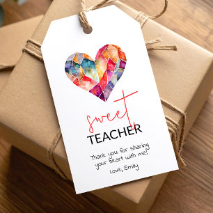 Sweet teacher treat with watercolor diamond heart gift tags