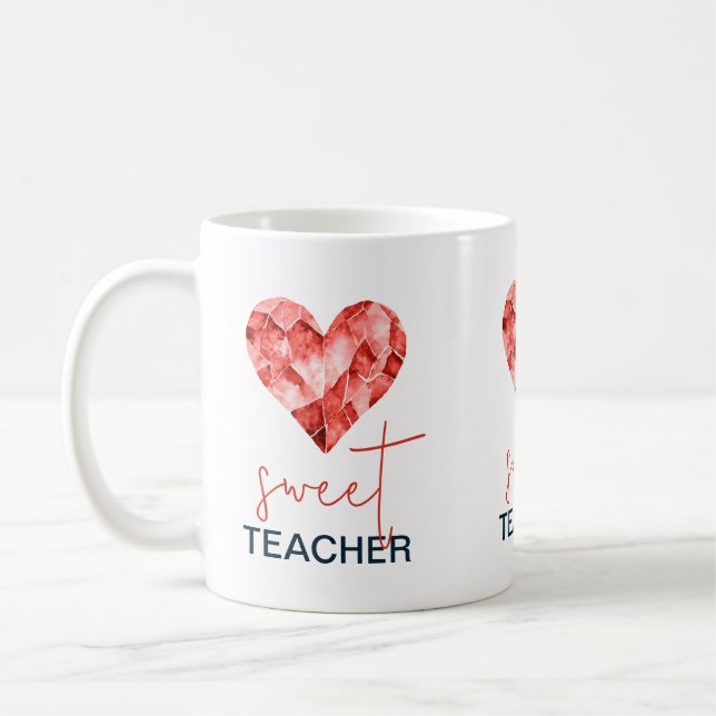 Sweet teacher with red diamond heart coffee mug (Left)