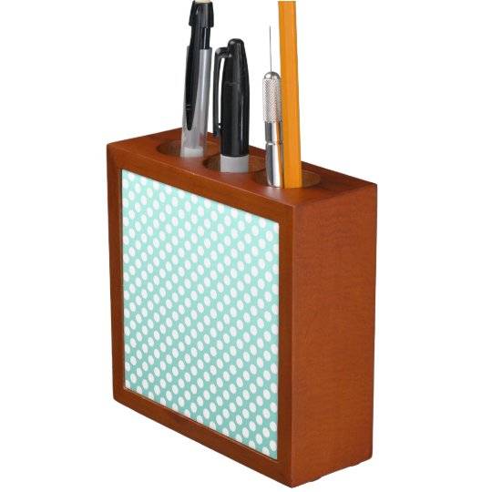 Sweet Teal and White Polka Dot Pattern Desk Organiser