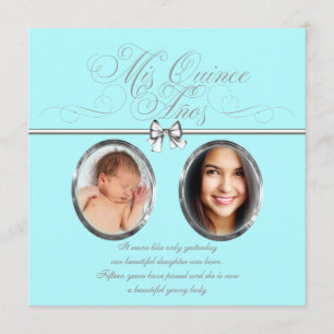 Sweet Teal Blue Photo Quinceanera Invitation