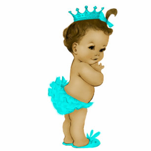 Sweet Teal Blue Princess Baby Girl Shower Standing Photo Sculpture