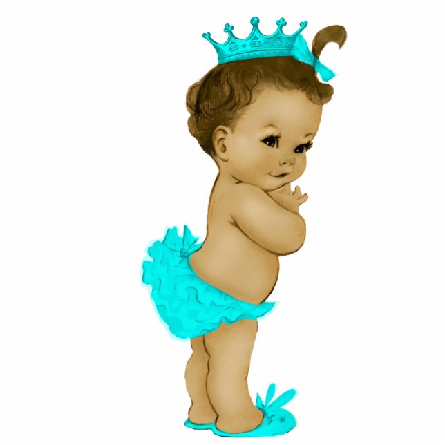 Sweet Teal Blue Princess Baby Girl Shower Standing Photo Sculpture (Front)