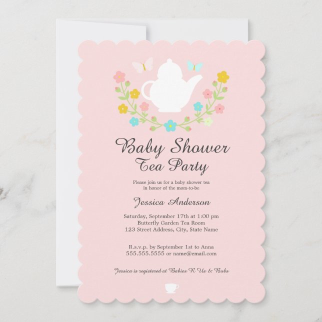 Sweet TeaPot Pink Floral Baby Shower Invitation (Front)