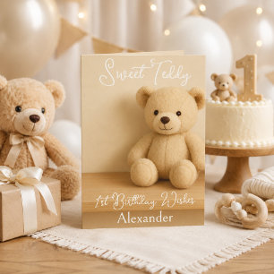 Sweet Teddy 1st Birthday Wishes Card