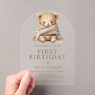 Sweet Teddy Bear 1st First Birthday Party  Acrylic Invitations