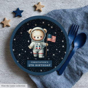 Sweet Teddy Bear Astronaut Boy Shower Paper Plates
