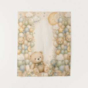 Sweet Teddy Bear Baby Shower Backdrop Gender Neu Tapestry