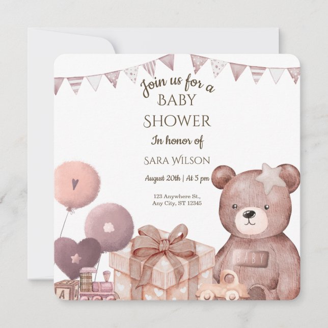 Sweet Teddy Bear Baby Shower Invitation (Front)