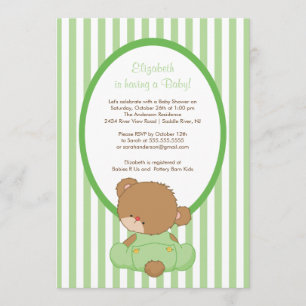 Sweet Teddy Bear Baby Shower Invitation Green