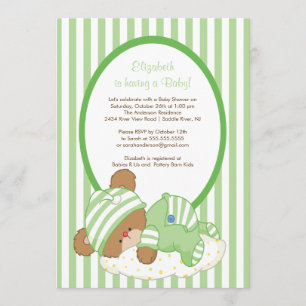Sweet Teddy Bear Baby Shower Invitation Green