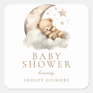 Sweet Teddy Bear Beige Neutral Baby Shower Square Sticker