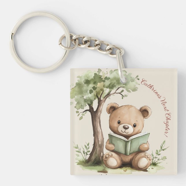 Sweet Teddy Bear Book Lover Baby Shower Party  Key Ring (Front)