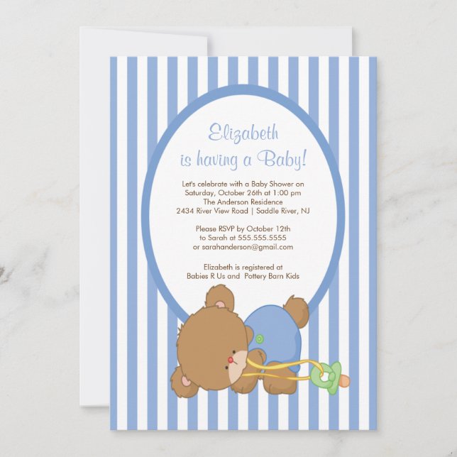 Sweet Teddy Bear Boy Baby Shower Invitation (Front)