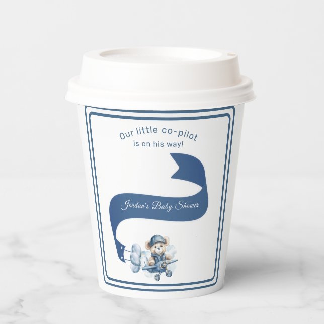 Sweet Teddy Bear Co-Pilot Baby Boy Shower  Paper Cups (Front)