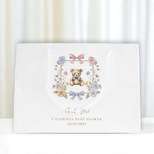 Sweet Teddy Bear Floral  Baby Shower Thank You Large Gift Bag