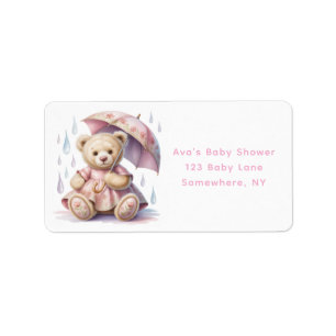 Sweet Teddy Bear Girl Baby Shower Address Label