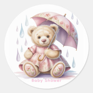 Sweet Teddy Bear Girl Baby Shower Classic Round Sticker