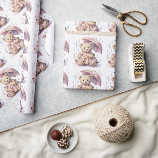 Sweet Teddy Bear Girl Baby Shower Favor Wrapping Paper (Crafts)