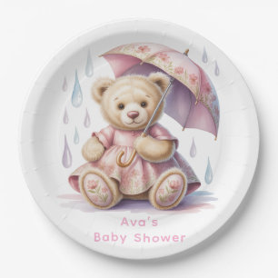 Sweet Teddy Bear Girl Baby Shower Paper Plate