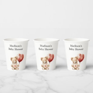 Sweet Teddy Bear Heart Balloon Baby Shower Paper Cups