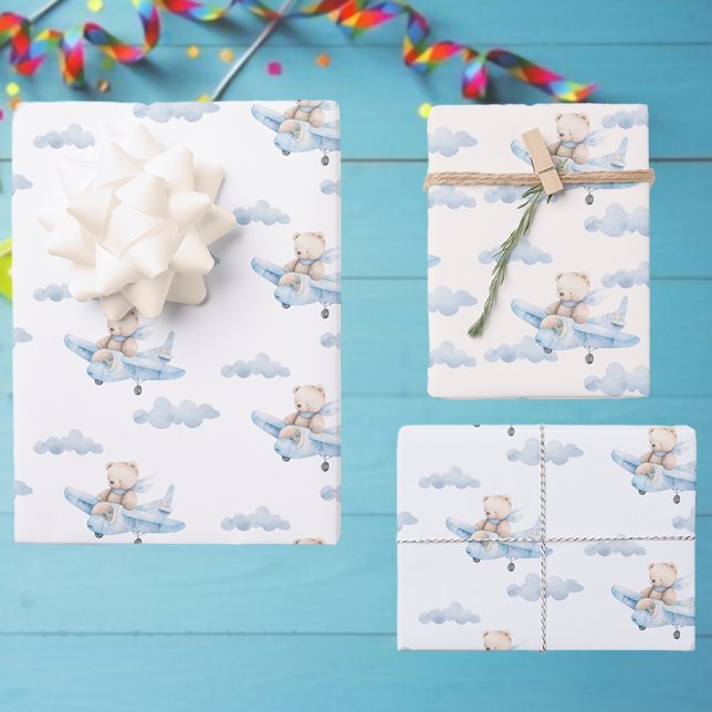 Sweet Teddy Bear in aeroplane Wrapping Paper Sheet (Creator Uploaded)