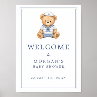 Sweet Teddy Bear Nautical Baby Shower Welcome Sign