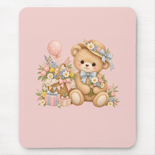 Sweet Teddy Bear Party Design Mouse Mat (Front)