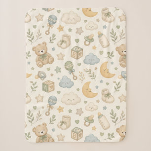 Sweet Teddy Bear Sherpa Blanket Gender Neutral