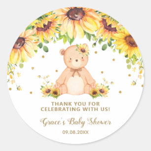 Sweet Teddy Bear Sunflower Thank You Gold Glitter  Classic Round Sticker