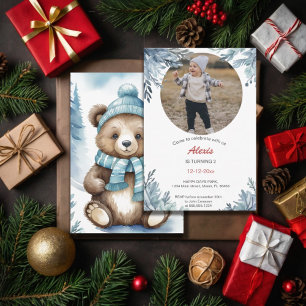 Sweet Teddy Bear Winter Flowers   your photo Invitation