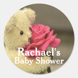 Sweet Teddy Bear With Rose Baby Shower Classic Round Sticker