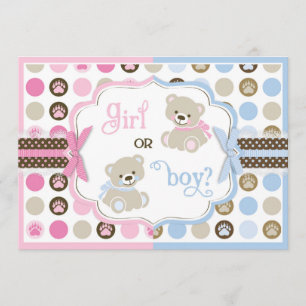 Sweet Teddy Bears and Paw Dot Print Gender Reveal Invitation
