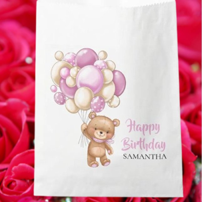   Sweet Teddy Girl Favour Bags (Wishing you and your family an amazing birthday party)