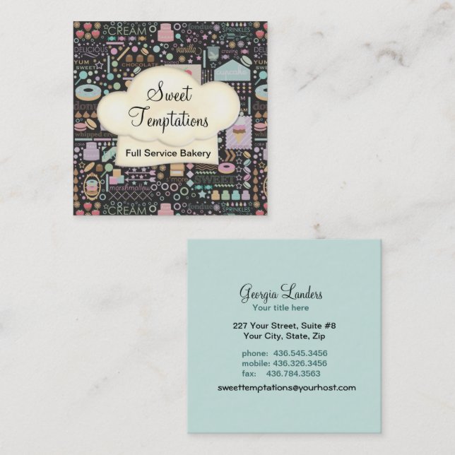 Sweet Temptations Bakery Boutique Square Square Business Card (Front/Back)