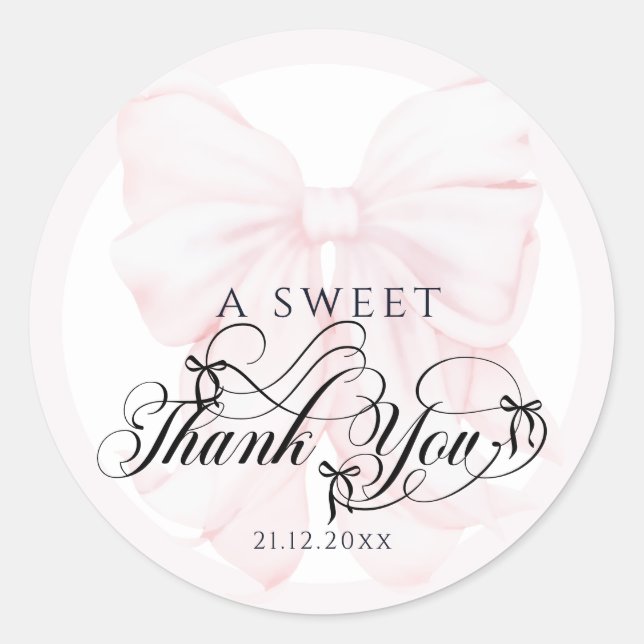 Sweet Thank You One 1st Birthday Pink Bow Girls Classic Round Sticker (Front)