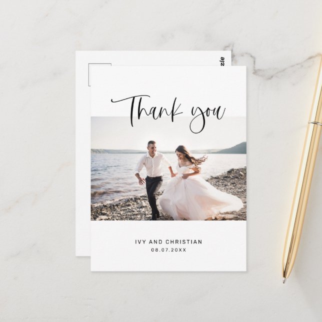 Sweet Thank You Wedding Calligraphy Photo Postcard (Front/Back In Situ)