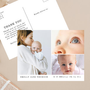 Sweet Three Photo Baby Shower Thank You Postcard
