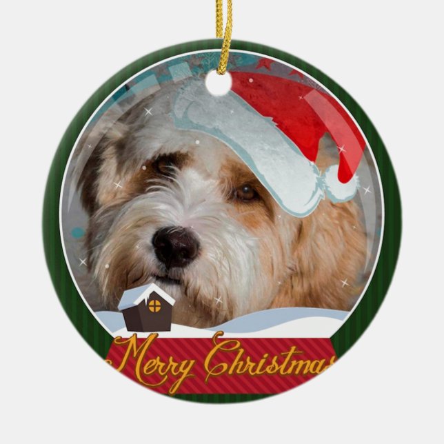 Sweet Tibetan Terrier Santa Collection Ceramic Tree Decoration (Front)
