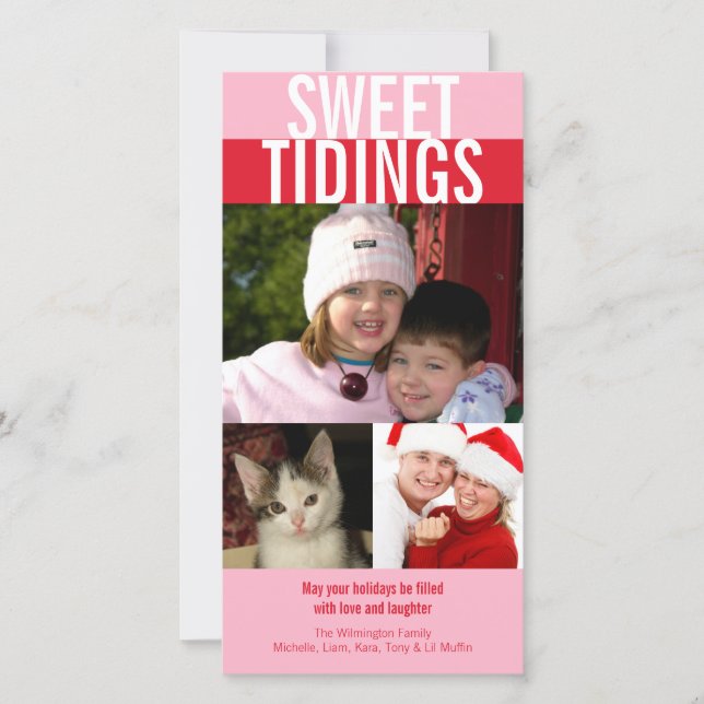 Sweet tidings bold pink red Christmas greeting Holiday Card (Front)