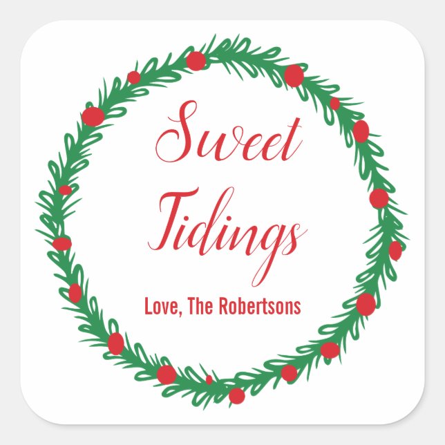 Sweet Tidings Seal, Christmas, Holiday Treat Square Sticker (Front)