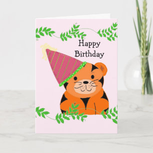 Sweet Tiger in a Birthday Hat Card