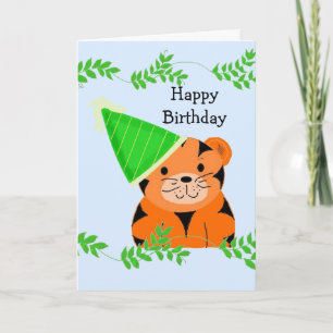 Sweet Tiger in a Birthday Hat Card
