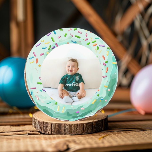 Sweet Time Pastel Green Doughnut Birthday Classic Round Sticker (Creator Uploaded)