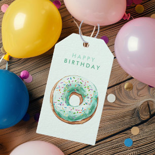 Sweet Time Pastel Green Doughnut Birthday Gift Tags