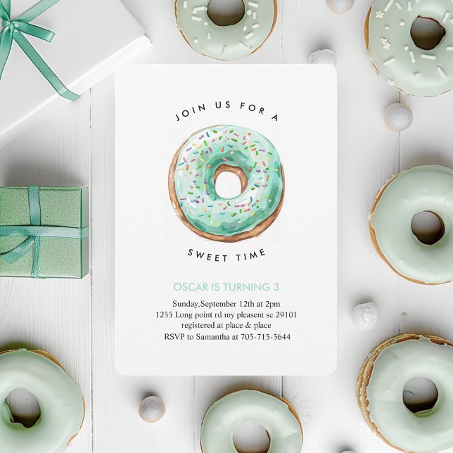 Sweet Time Pastel Green Doughnut Birthday Invitation (Creator Uploaded)