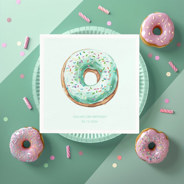 Sweet Time Pastel Green Doughnut Birthday  Napkin (Creator Uploaded)