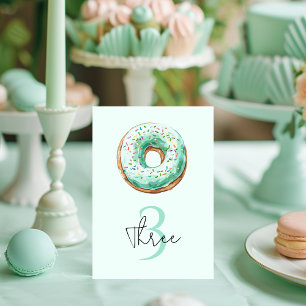 Sweet Time Pastel Green Doughnut Birthday Table Number