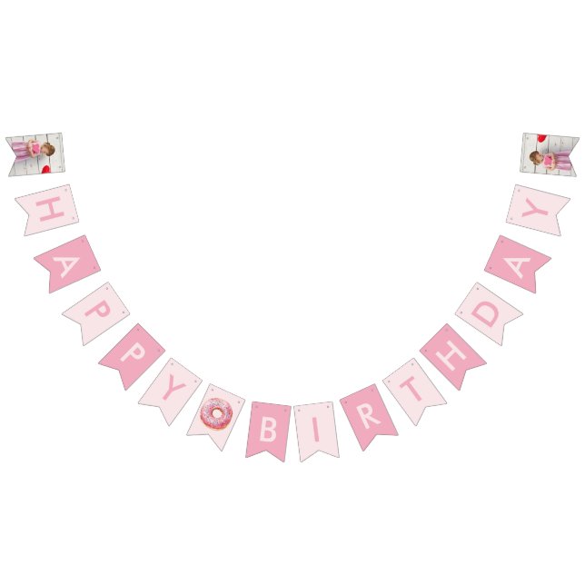 Sweet Time Pastel Pink Doughnut Birthday Bunting (All)