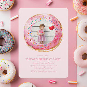 Sweet Time Pastel Pink Doughnut Birthday Invitation