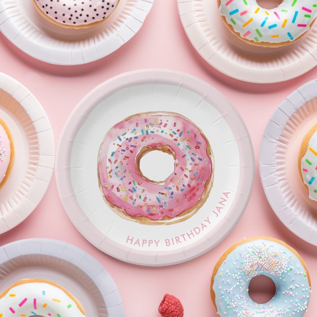 Sweet Time Pastel Pink Doughnut Birthday Paper Plate (Creator Uploaded)